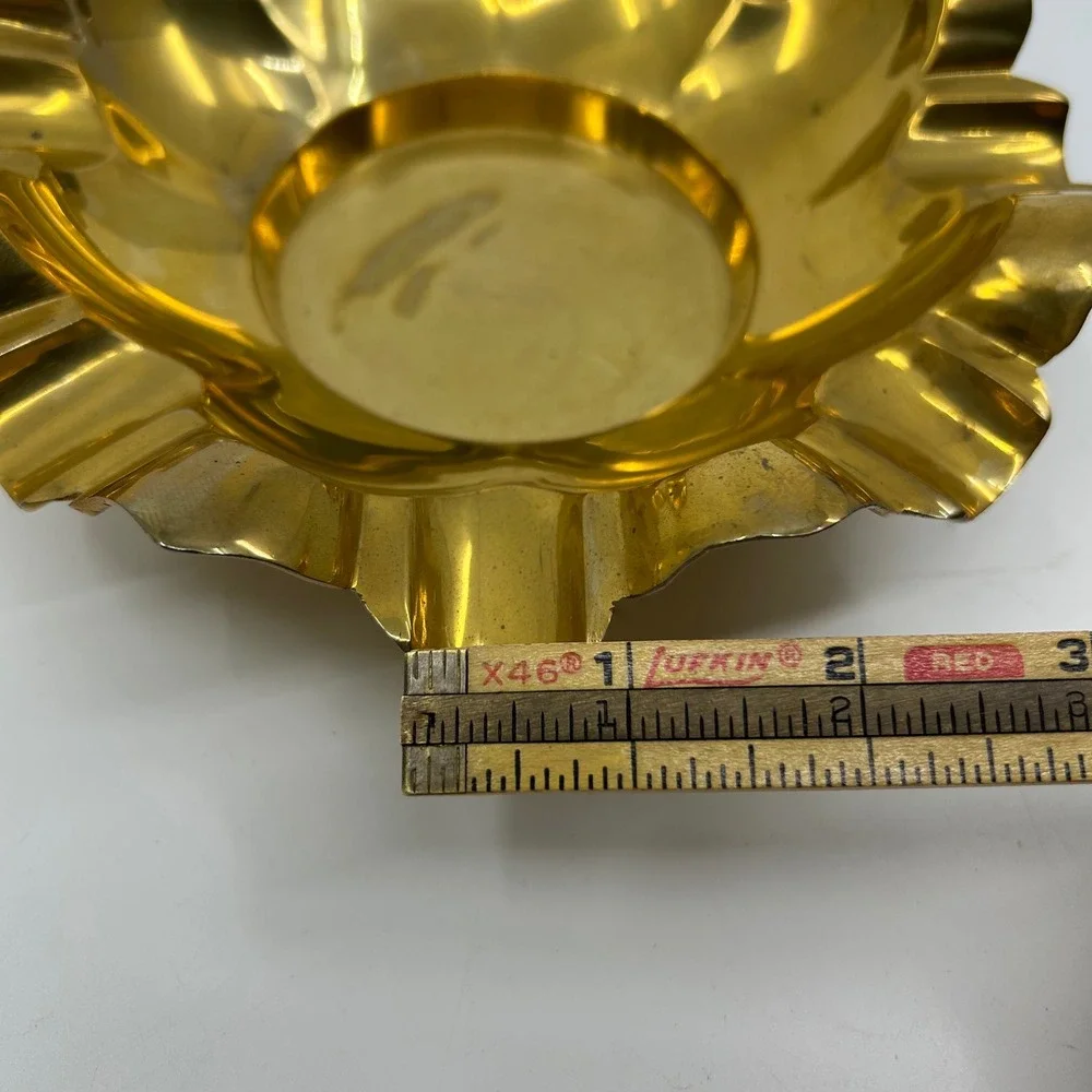 Vintage Brass Gold Tone Cigar Ashtray Mid Century Star Burst Hollywood Regency